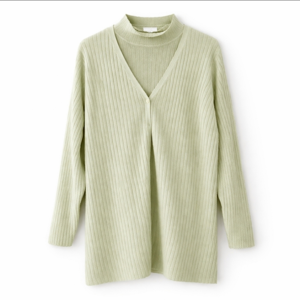 Villager Vintage Mint Green Vertical Ribbed Mock Neck Sweater Set Plus Sz 1X